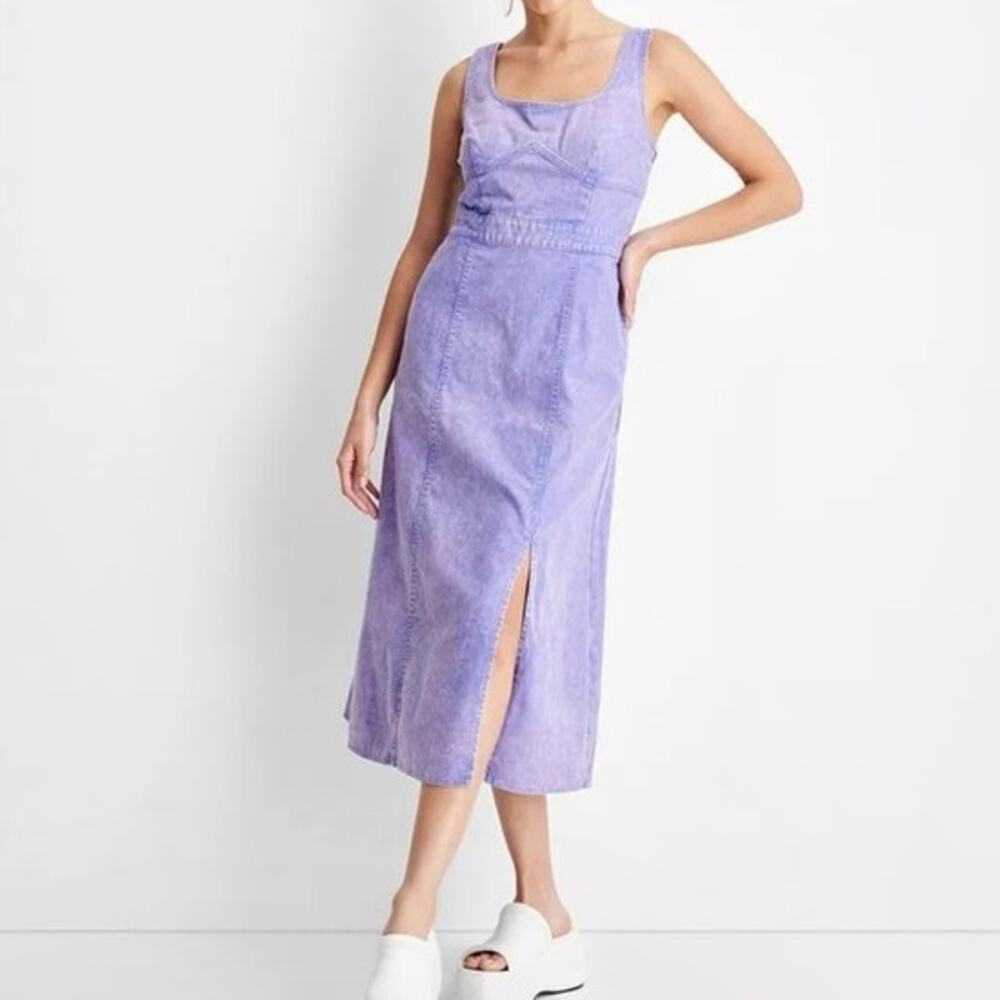 FUTURE COLLECTIVE Gabriella Women's Tie-Dye Tank Midi Denim Dress Violet - Sz 6